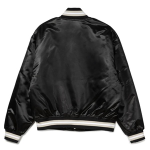 Polyester/Cotton Custom <b>Varsity</b> Embroidered Quilted Lined Stand Collar Front Logo <b>Men's</b> Baseball <b>Bomber</b> Satin <b>Jacket</b> - Product Image 4