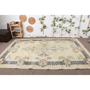 Tapis vintage 6,4 x 9,7 pieds, tapis turc, tapis oriental en laine beige - Product Image 2