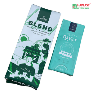 Venta al por mayor Haplast 250G logotipo impreso personalizado Color plástico fondo plano bolsas de café embalaje con válvula y cremallera - Product Image 2