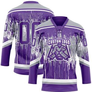 Maillot de hockey sur glace personnalisé avec col en dentelle, 100% polyester, séchage rapide, antibactérien, nom/numéros de l'équipe, prix d'usine, commande en gros - Product Image 4