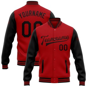 Vente en gros dans l'industrie directe Blouson bombardier rouge et noir à pression intégrale Varsity Letterman décontracté pour l'hiver veste bicolore - Product Image 1