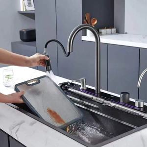 OKIE 304 Stainless Steel Contemporary <strong>Kitchen</strong> Sink Set Single Bowl Waterfall Pull-Out Faucet for Household Hospital Use <strong>Apron</strong> - Product Image 2
