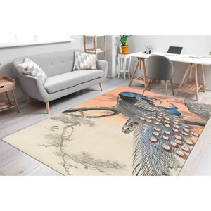 Alfombra Ohara Koson con Diseño de Pavo Real: Alfombra de Chenilla con Estampado de Árbol de Cerezo, Alfombra Estampada, Alfombra Suave con Pelo Largo - Product Image 5