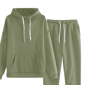 Olive <b>Green</b> Pullover Hoodie Tracksuit With Jogger Pants For Women Casual Winter Lounge Wear Sports <b>Suit</b> Wholesale OEM Supplier - Product Image 2
