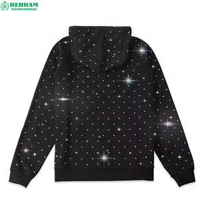 ผู้ผลิตเสื้อฮู้ดดี้เฟรนช์เทอร์รี่แบบหนา 500 GSM ทรงปกติ ซิปหน้า พิมพ์ลายดิจิทัล ประดับด้วยคริสตัล งานฝีมือ 100% ขายส่ง - Product Image 6
