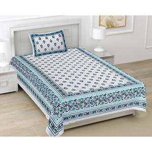 Turquoise Blue 100% Cotton Classic <b>Floral</b> <b>Sheet</b> Set with 1 Pillow Cover (BSB1093) - Product Image 1
