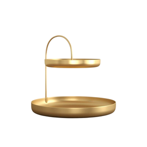 Support à gâteau rond à 2 étages en laiton au design élégant, plaqué or, pour les fêtes d'hôtel, table, service de gâteaux et de pâtisseries - Product Image 1