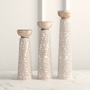 Bougeoir en bois gravé à la main intemporel avec finition de lavage blanc conçu pour les bougies piliers décoration de la maison apportant de la chaleur - Product Image 1