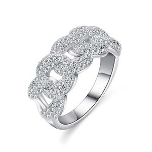 Bague de mariage classique demi-éternité personnalisée de haute qualité, pavé de moissanite de luxe, argent 925, chaîne cubaine, pour homme et femme - Product Image 2