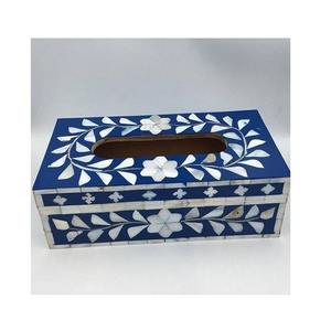 Caja para Pañuelos con Incrustaciones de Hueso Indio |   Soporte con Diseño Floral Hecho a Mano - Product Image 4