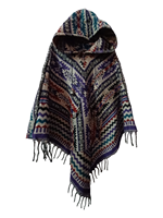 Poncho à capuche en laine acrylique grande taille pour femme, style bohème à volants, collection mode hiver, artisanat Rawat, coupe ample