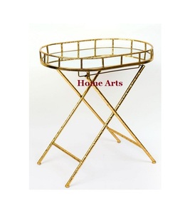 Bandeja para servir postres de metal y vidrio con soporte Bandeja para servir alimentos de forma redonda hecha a mano para uso en fiestas de bodas - Product Image 4