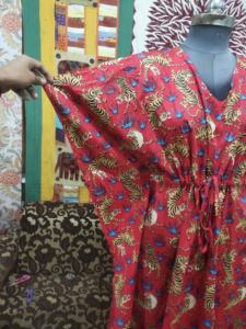 100% Cotton Indian Block Tiger Printed Long <b>Kaftan</b> Dress <b>for</b> Women Casual Summer Ethnic <b>Beach</b> Outfit Plus Size Natural - Product Image 3