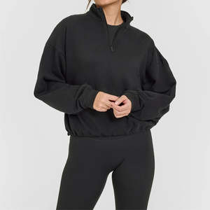 Sweat-shirt en molleton doux surdimensionné pour femme avec logo personnalisé, col montant, fermeture éclair quart de tour, épaules tombantes, uni, sport, gym, automne, hiver - Product Image 1