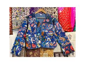 Chaqueta de algodón acolchada abierta frontal estilo bohemio, abrigo de retazos de talla XL con tela cosida a mano para mujer - Product Image 6