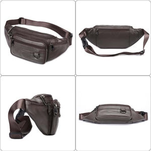 Riñonera de Cuero Genuino con 6 Bolsillos con Cremallera, Bolso Pequeño para la Cintura, para Viajes, Senderismo, Bandolera, para Hombre y Mujer - Product Image 4