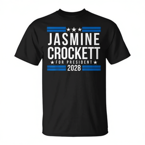 T-Shirt noir à col ras du cou et manches courtes pour hommes, chemise promotionnelle pour adultes, Jasmine Crockett For President 2028 - Product Image 2
