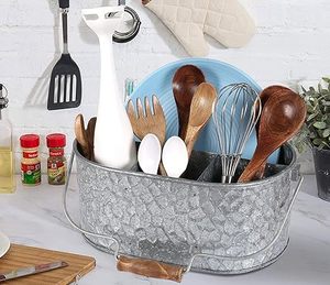 Wholesale Hammered Galvanized Metal Caddy Utensils Holder Cutlery Flatware Caddy in Low Price - Product Image 2