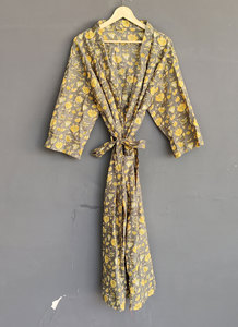 Bata Kimono de Algodón 100% con Estampado Floral y Cuello en V para Mujer, la Mejor Ropa de Dormir Transpirable para Verano y Otoño con Cierre de Cordón - Product Image 4