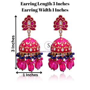 Hand Crafted Meeenkari Jhumka Earrings for <b>Wedding</b> <b>Favour</b> Jewelry Rajasthani Meenakari Floral Jhumki Earrings for Women and Girl - Product Image 3