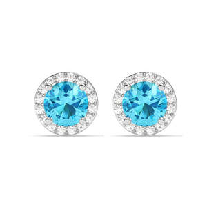 Pendientes de botón solitarios Orsa Blue en plata con baño de rodio, estilo religioso, para fiestas y regalos - Product Image 1