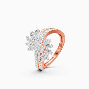 Bague de Cadeau avec Diamant de Laboratoire, Sertie de Pierres en Pavé Floral Marquise, 0,67 Ct |   En or jaune, blanc et rose 9 carats - Product Image 3