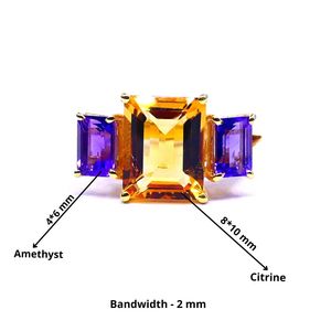 Handmade 925 Sterling Silver Amethyst Citrine Gemstones Attractive Classic Baguette Shape Women Wear Ring - Product Image 2