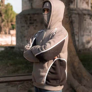 Warm Winter <b>Men's</b> Solid Balaclava Hoodie Attached <b>Face</b> <b>Mask</b> Pullover Zipper-Up 100% Cotton Blend Breathable Eco-Friendly High - Product Image 4