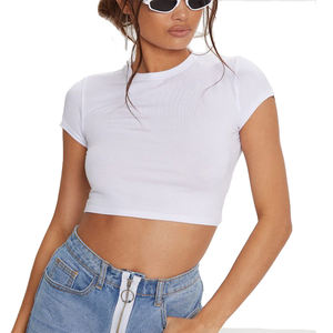 Camiseta corta transpirable con logotipo personalizado para mujer, camiseta ligera informal en blanco para mujer, camiseta recortada de punto de verano - Product Image 1