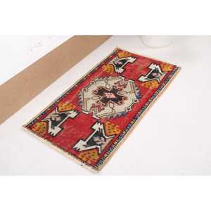 Tapis turc, tapis vintage 1,6x2,9 pieds, tapis persan en laine rouge - Product Image 4