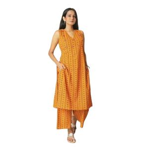 Fantaisie femmes sans manches longues Kurti élégant col en V conception de vêtements ethniques tissu confortable en vrac prix d'usine en gros - Product Image 1