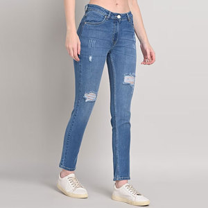 Pantalon en jean en détresse à la mode pour femmes devant plat vente en ligne impression à la mode tenue décontracté Service OEM idéal pour l'hiver - Product Image 3