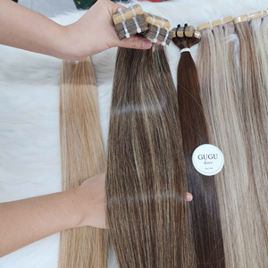 Extensions de cheveux à bandes adhésives en cheveux vierges indiens doublement tirés, qualité supérieure, cheveux humains lisses, pour améliorer la beauté - Product Image 5