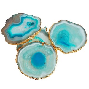 Bầu Trời Màu Xanh Agate Coaster Set Vàng Mạ Điện Cho Trà & Cà Phê Trang Trí Nội Thất Bộ Đồ Ăn Pha Lê Nữ Chủ Món Quà Slice Magnesia Thủ Công Mỹ Nghệ - Product Image 3