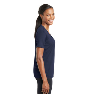 เสื้อยืดธรรมดาแขนสั้นคอวีลึกสีน้ำเงินเข้มสำหรับผู้หญิง - Product Image 3