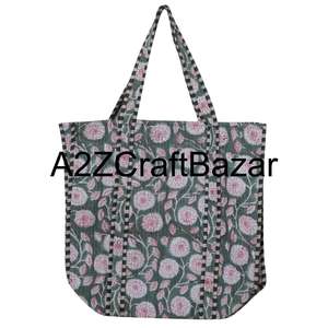 Sac fourre-tout en coton rayé bohème pour femmes indiennes fait à la main avec une longue poignée Grand (>50cm) Fabriqué à la main à partir du Rajasthan - Product Image 1