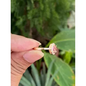 Bague en or 14 carats avec tourmaline rose et diamants, pierres précieuses naturelles, bijoux fins, bague de luxe faite à la main, fournisseur en gros - Product Image 6