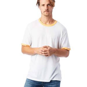 Vente en gros de t-shirts pour hommes haut de gamme coupe ample en coton tricoté blanc jaune sonnerie lettre motif 100% coton polyester/coton - Product Image 1