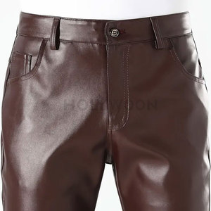 Stylish Men Leather Pants Street High Quality Straight Mid Rise Waterproof Lightweight Comfortable Fit for Outdoor Daily Wear - Product Image 6