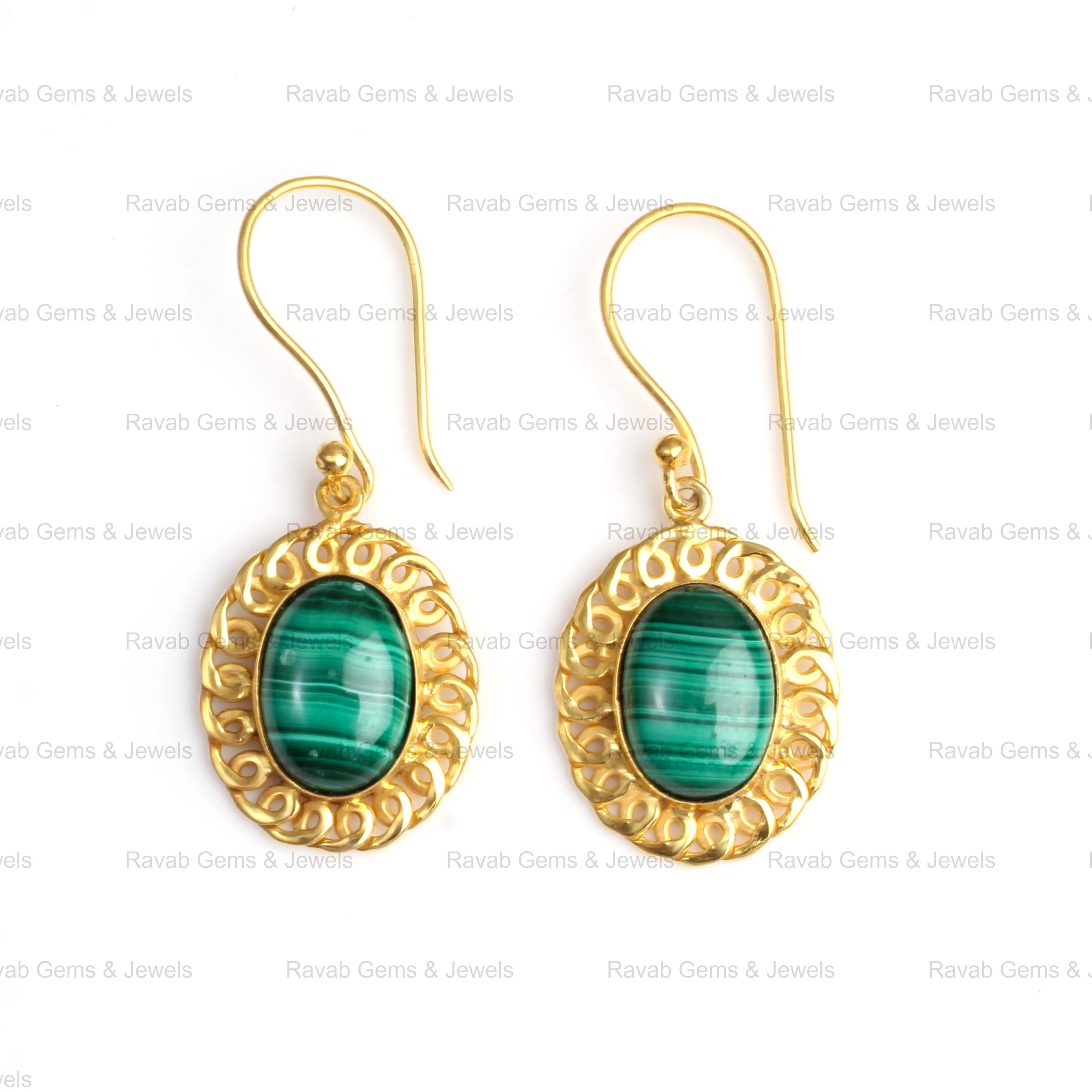 Beautiful 10x12mm Natural Green Malachite Sterling Silver Bezel Setting Jewelry 18k Gold Plated Oval Drop Earrings For Women