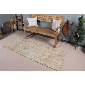 2.3x6.5 ft Rug, Vintage Rug, Turkish <b>Brown</b> <b>Wool</b> Floral Rug - Product Image 1