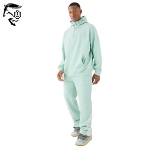 Sweat à capuche surdimensionné à demi-fermeture éclair pour hommes de haute qualité 100% coton polaire empilé pantalon survêtement grande taille pour - Product Image 6