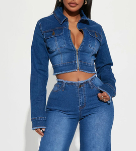 OEM Women's Denim Jean Jacket Women Casual Outwear Fall Jacket Short Jean Denim Coat Ladies <b>Bike</b> Jackets Woman Apparel - Product Image 2