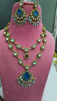 Ensemble collier et boucles d'oreilles traditionnels indiens de qualité supérieure pour femmes, pierres Polki, pour mariages, fiançailles, fêtes, cadeau - Magnifique laiton