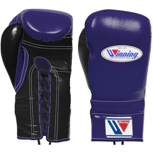 Gants de boxe à lacets Winning, violet et noir, cuir véritable de qualité supérieure, gants d'entraînement professionnels pour la boxe et le sparring, 8 oz, 16 oz - Product Image 1