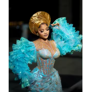 Premium Luxe Coton Soie Polyester Tissu Multicolore Cérémonies Africaines Robe Agrémentée Dentelle Broderie Imprimé Slim Fit - Product Image 2