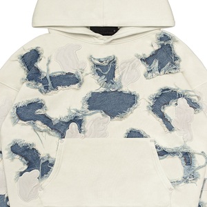 2023 parches cortados bordados Sudadera con capucha desgastada logotipo personalizado Vintage Unisex invierno Sudadera con capucha poliéster/algodón - Product Image 2