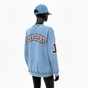 <b>Women</b> Sun Fade Sweatshirt Heavyweight Cotton Blend Fleece Vintage Washed <b>Blue</b> Relaxed Fit Custom Logo <b>Women</b> Basics Sweatshirts - Product Image 5