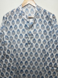 Kurta long classique à imprimé floral élégant pour homme |   100% coton, manches longues |   Kurta ethnique à la mode imprimé à la main - Product Image 2