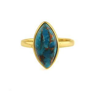Azul cobre turquesa piedra preciosa Marquesa forma mujer hermoso anillo orgánico Natural sólido esterlina 14K oro relleno joyería fina - Product Image 1